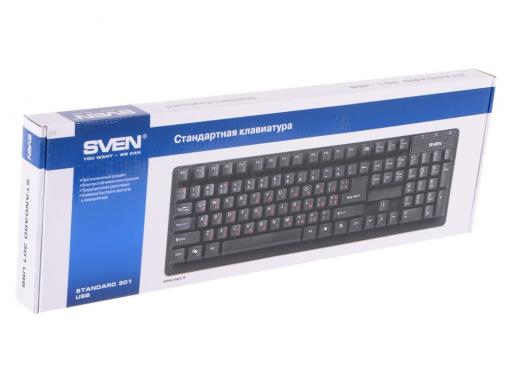 Клавиатура SVEN Standard 301 USB чёрная, 105 клавиш, красная кириллица, классич. раскладка, коробка цвет