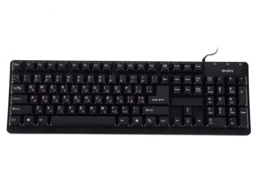 Клавиатура SVEN Standard 301 USB чёрная, 105 клавиш, красная кириллица, классич. раскладка, коробка цвет