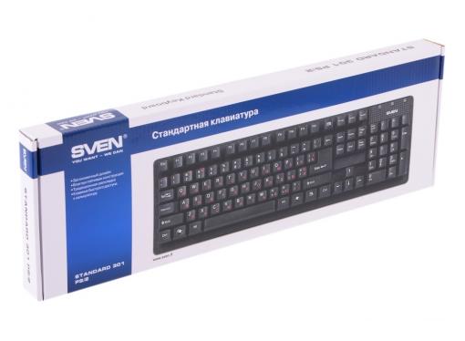 Клавиатура SVEN Standard 301 PS/2 чёрная, 105 клавиш, красная кириллица, классич. раскладка, коробка цвет