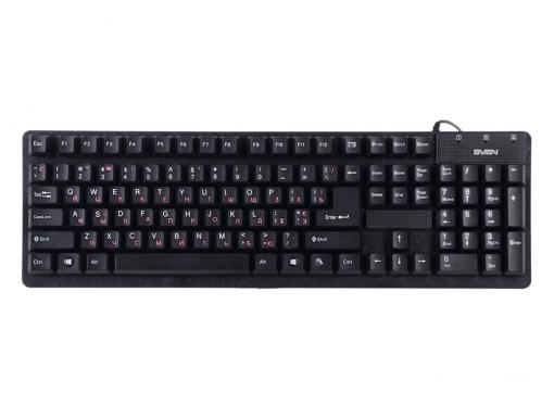 Клавиатура SVEN Standard 301 USB+PS/2 чёрная, 105 клавиш, переходник USB-PS/2, красная кириллица, классич. раскладка, коробка цвет