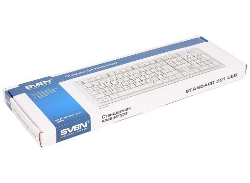 Клавиатура SVEN Standard 301 USB белая, 104 клавиши, влагоустойчивая конструкция,  красная кириллица, классич. раскладка, цветная коробка