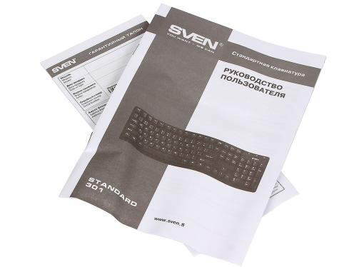 Клавиатура SVEN Standard 301 USB белая, 104 клавиши, влагоустойчивая конструкция,  красная кириллица, классич. раскладка, цветная коробка