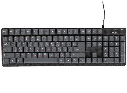 Клавиатура SVEN Standard 301 USB серая ,104 клавиши, влагоустойчивая конструкция, красная кириллица, классич. раскладка, цветная коробка