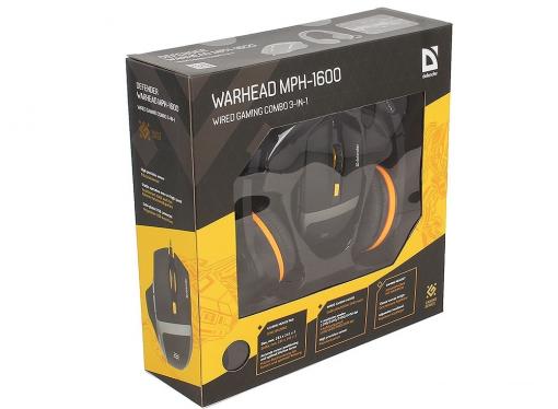 Игровой набор Warhead MPH-1600 черный, мышь + гарнитура + ковер DEFENDER