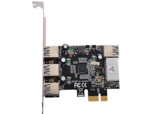 Контроллер PCI-E to USB3.0 Orient VA-3U31PE 4-х портовый хост-адаптер для шины PCI Express (3 ext+ 1 int), доп.разъём питания, VIA, ret