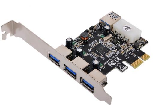 Контроллер PCI-E to USB3.0 Orient VA-3U31PE 4-х портовый хост-адаптер для шины PCI Express (3 ext+ 1 int), доп.разъём питания, VIA, ret