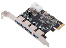 Контроллер PCI-E to USB3.0 Orient VA-3U4PE 4-х портовый хост-адаптер для шины PCI Express, доп.разъём питания, VIA, ret