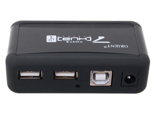 Концентратор USB 2.0 Orient KE-700NP (7 Port, c БП 1xUSB (5V, 2A), подставка для вертикальной установки, цвет черный)
