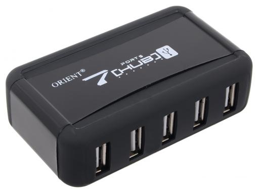 Концентратор USB 2.0 Orient KE-700NP (7 Port, c БП 1xUSB (5V, 2A), подставка для вертикальной установки, цвет черный)