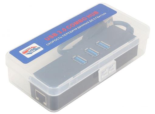 Концентратор USB 3.0 ORIENT JK-340, USB 3.0 HUB 3 Ports + Gigabit Ethernet Adapter, RJ45 10/100/1000 Мбит/с, черный