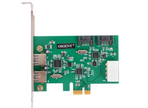 Контроллер ORIENT VA-3U2SA2PE, PCI-E USB 3.0 2ext port + SATA 3.0 6 Gb/s, 2int port, поддержка HDD до 6TB, VIA VL805 + ASM1061 chipset, разъем доп.пит