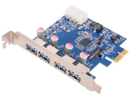 Контроллер ORIENT NC-3U4PE, PCI-E USB 3.0 4ext port, NEC D720201 chipset, разъем доп.питания, oem