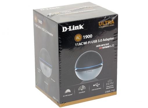 Беспроводной Wi-Fi адаптер D-Link DWA-192/RU/A1A 802.11acbgn, 600/1300Mbps, 2.4/5GHz, USB