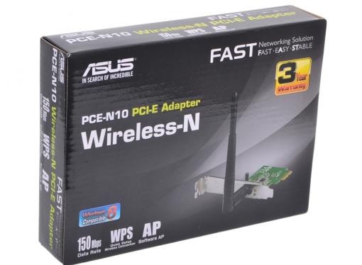 Беспроводной Wi-Fi адаптер ASUS PCE-N10 802.11bgn, 150Mbps, 2.4GHz, PCI-E