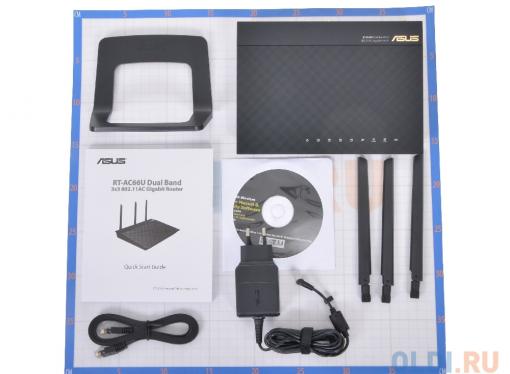 Маршрутизатор ASUS RT-AC66U 802.11ac Двухдиапазонный 2.4/5 ГГц (до 1750Мбит/с) Гигабитный WiFi роутер