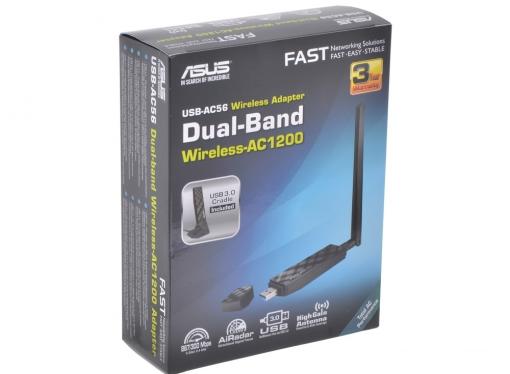 Беспроводной Wi-Fi адаптер WiFi 802.11ac ASUS USB-AC56 802.11acbgn, 300/867Mbps, 2.4/5GHz, USB