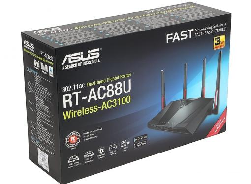 Маршрутизатор ASUS RT-AC88U Двухдиапазонный маршрутизатор с поддержкой Wi-Fi 802.11ac (до 3167 Мбит/с)  и Gigabit Ethernet