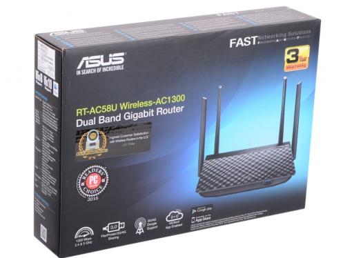Маршрутизатор ASUS RT-AC58U Двухдиапазонный маршрутизатор AC1200,  Gigabit LANx4,  USB 3.0 x1  3G/4G/Printer server  4x5dbi