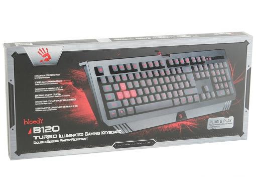 Клавиатура игровая A4Tech Bloody B120, USB 104 кл 1mc,ход 1.5 мм, кабель 1.9м подсветка, 4 резин кнопки
