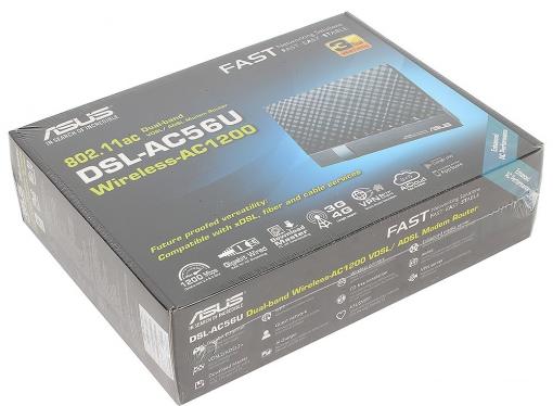 Маршрутизатор ADSL  ASUS  DSL-AC56U Двухдиапазонный маршрутизатор Wi-Fi  VDSL2/ADSL  AC1200  2xUSB