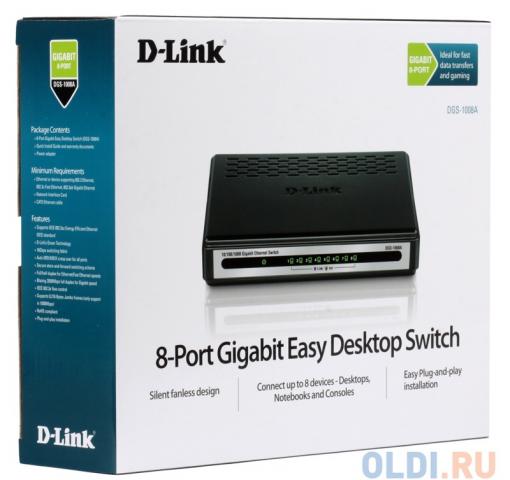 Коммутатор D-Link DGS-1008A/D1A Неуправляемый коммутатор с 8 портами 10/100/1000Base-T и функцией энергосбережения