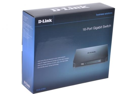 Коммутатор D-Link DGS-1016A/B1B Неуправляемый коммутатор с 16 портами 10/100/1000Base-T и функцией энергосбережения
