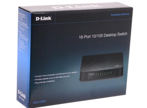 Коммутатор D-Link DES-1016A/E1B Неуправляемый коммутатор с 16 портами 10/100Base-TX и функцией энергосбережения