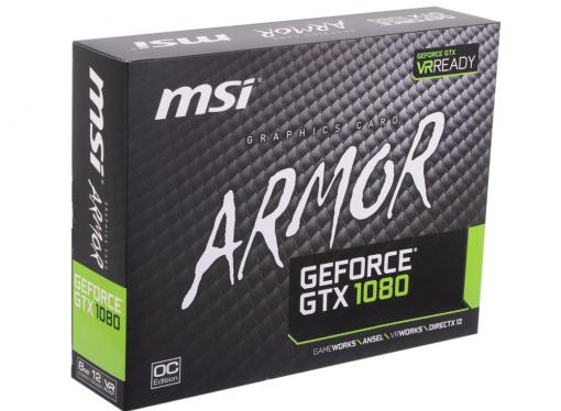 Видеокарта 8Gb (PCI-E) MSI GTX 1080 ARMOR 8G OC (GTX1080, GDDR5X, 256bit, HDCP, DVI, HDMI, 3*DP, Retail)