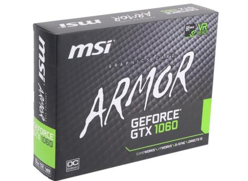 Видеокарта 3Gb (PCI-E) MSI GeForce GTX 1060 ARMOR 3G OCV1 (GTX1060, GDDR5, 192bit, HDCP, DVI, 2*HDMI, 2*DP, Retail)