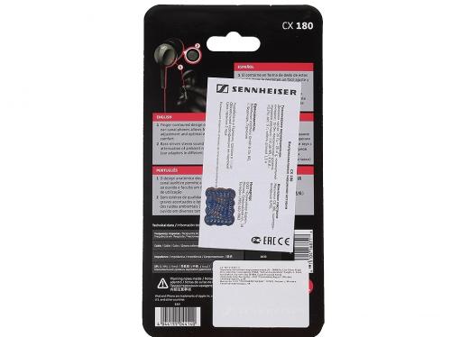 Наушники Sennheiser CX 180 Street II Вкладыши, 20 - 20000 Гц, 16 Ом, 110 дБ, 1.2 м