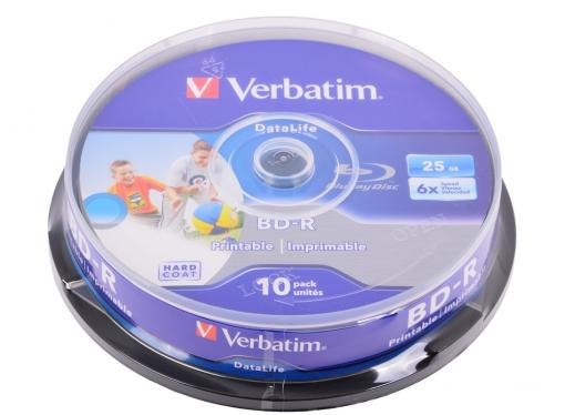 BD-R Verbatim 25GB 6x 10шт CakeBox Full Ink Print