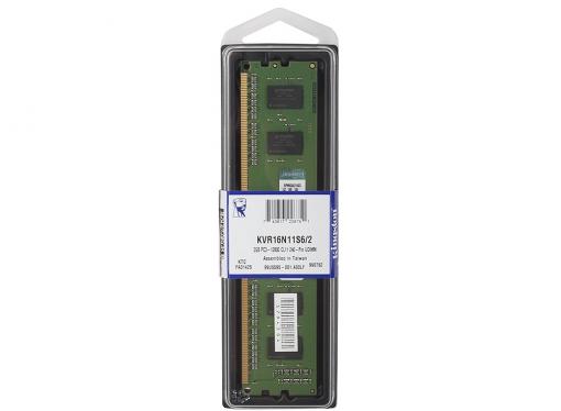 Оперативная память Kingston DDR3 2Gb, PC12800, DIMM, 1600MHz (KVR16N11S6/2) Retail