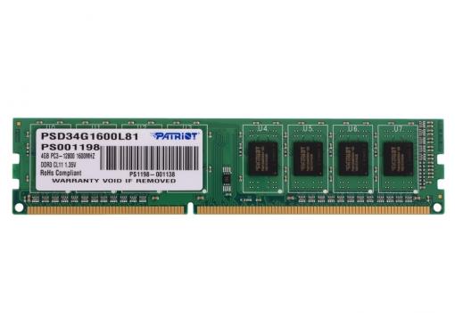 Память DDR3 4Gb (pc-12800) 1600MHz Patriot 1.35V PSD34G1600L81
