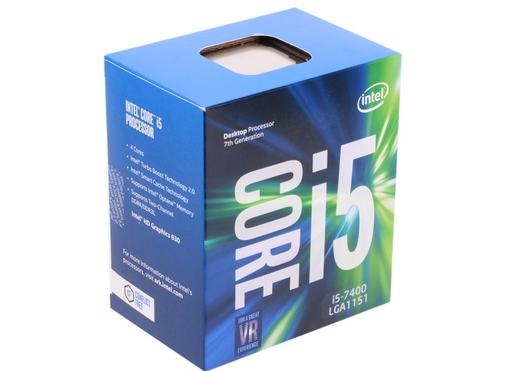 Процессор Intel Core i5-7400 BOX TPD 65W, 4/4, Base 3.0GHz - Turbo 3.5 GHz, 6Mb, LGA1151 (Kaby Lake)
