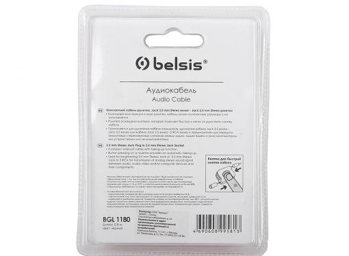 Кабель-рулетка Belsis  Jack 3,5 mm Stereo вилка - Jack 3,5 mm Stereo розетка, черный  BGL1180