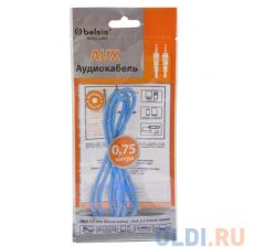 Кабель Belsis BL1108 (Jack 3.5 mm - Jack 3.5 mm,  стерео,0,75 м, нейлоновый оплетке, голубой)