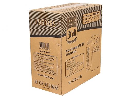 Корпус 3Cott 3C-ATX-J162, Black, ATX, блок питания 450 Вт, выходы USB 2.0x2,  Audio+Mic, материал шасси класса A, SPCC толщиной 0.5mm