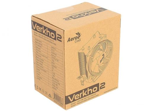 Кулер для процессора Aerocool Verkho 2 , до 110W, 2х теплотрубки, PWM, 800-2000 RPM, LGA 1156/1155/1151/1150/775 , FM2/FM1/AM3+/AM3/AM2+/AM2/940/939/754