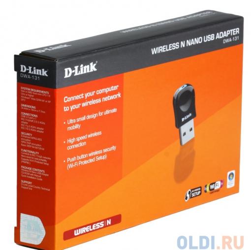 Беспроводной Wi-Fi адаптер D-Link DWA-131/E1A 802.11bgn, 150Mbps, 2.4GHz, USB