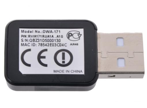 Беспроводной Wi-Fi адаптер D-Link DWA-171/RU/A1A 802.11bgn, 150/433Mbps, 2.4/5GHz, USB