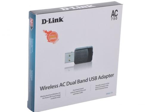 Беспроводной Wi-Fi адаптер D-Link DWA-171/RU/A1A 802.11bgn, 150/433Mbps, 2.4/5GHz, USB