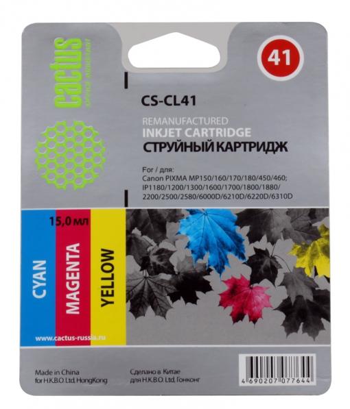 Картридж CACTUS CS-CL41 для Canon PIXMA  MP150/ MP160/ MP170/ MP180/ MP450/ MP460/ MP470; iP1200/ iP1300 /iP1600/ iP1700/ iP1800/ iP190
