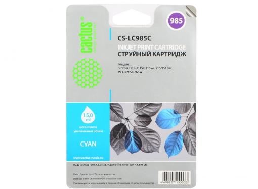 Картридж струйный Cactus CS-LC985C голубой для Brother DCPJ315W/DCPJ515W/MFCJ265W (15мл)
