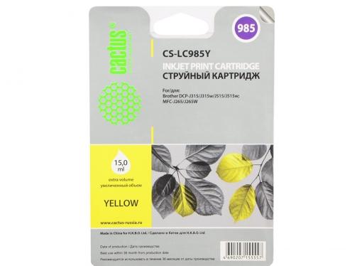 Картридж струйный Cactus CS-LC985Y желтый для Brother DCPJ315W/DCPJ515W/MFCJ265W (15мл)