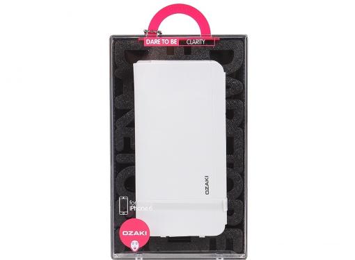 Чехол-книжка Ozaki OC564WH O!coat 0.3 Aim+ для iPhone 6 с дополнительным отделением для кредитки или пропуска. Крышка оснащена магнитами. Цвет: белый.