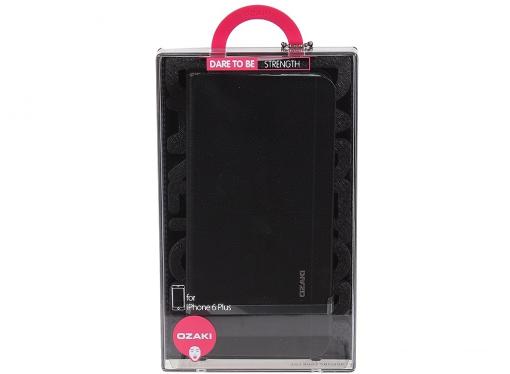Чехол-книжка Ozaki OC582BK O!coat  Aim+ для iPhone 6 Plus с дополнительным отделением для кредитки или пропуска. Цвет: черный.