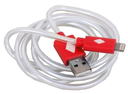 Кабель 3Cott 3C-CLDC-065BR-IP5, Apple Lightning MFI с подсветкой холодного оттенка, 1 м, красный
