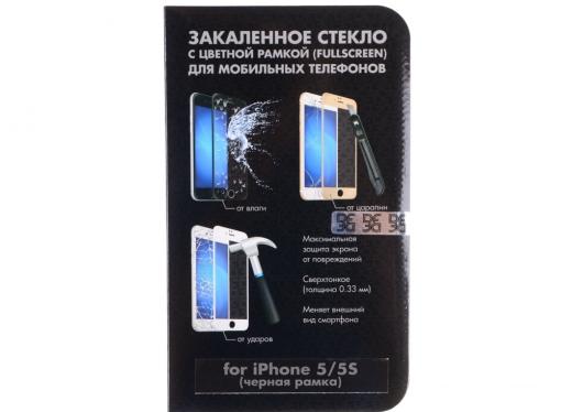 Защитное стекло для Apple iPhone 5/5S с цветной рамкой (black), DF
