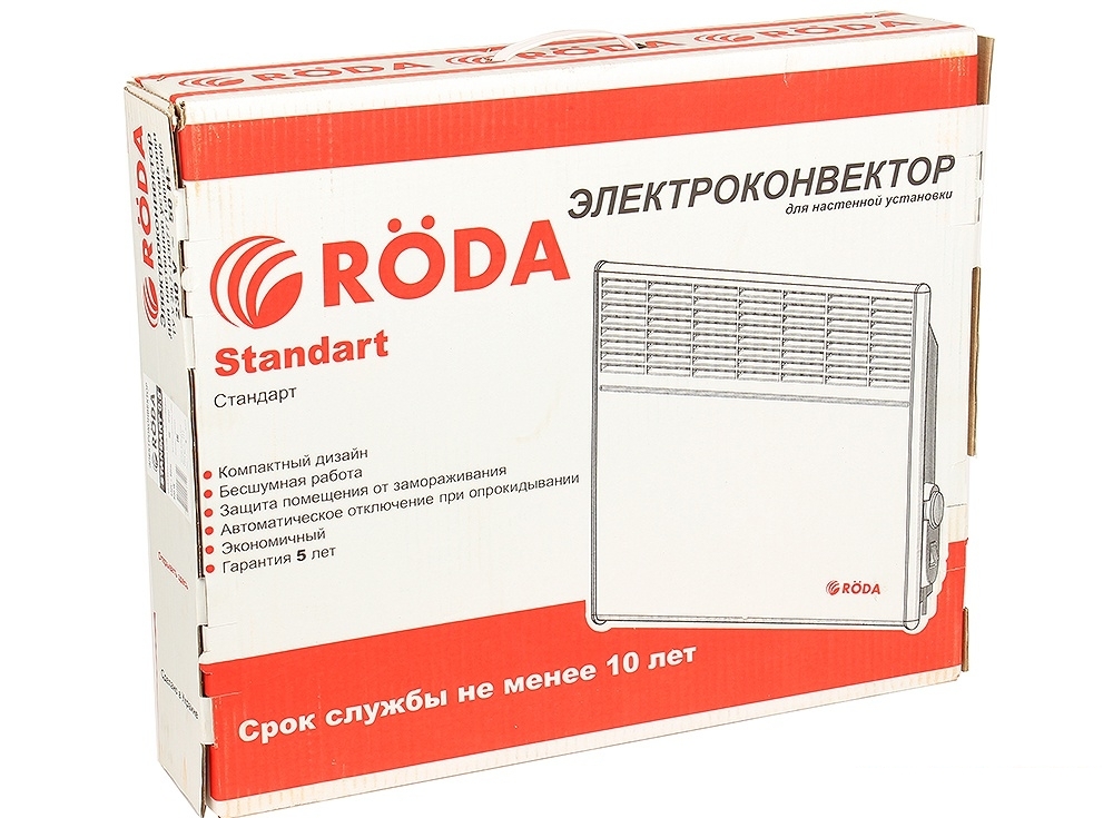Конвектор RODA Standart 0.5 EBHA-0.5/230C2M 500 Вт Механическое управление, площадь 10м2, ШxГxВ см 68?46?11.5, белый.