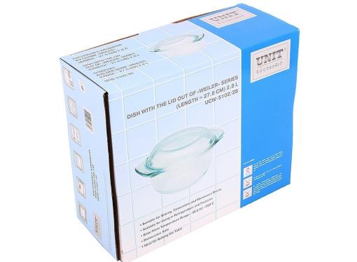 Кастрюля из стекла UNIT UCW-5102/28 , серия Weiler, для СВЧ и Духовки, от -30 до +250С, объём 2,8л.